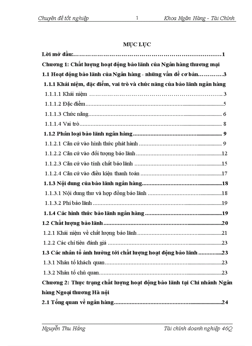Giải pháp nâng cao chất lượng hoạt động bảo lãnh tại Chi nhánh Ngân hàng Ngoại thương Hà nội