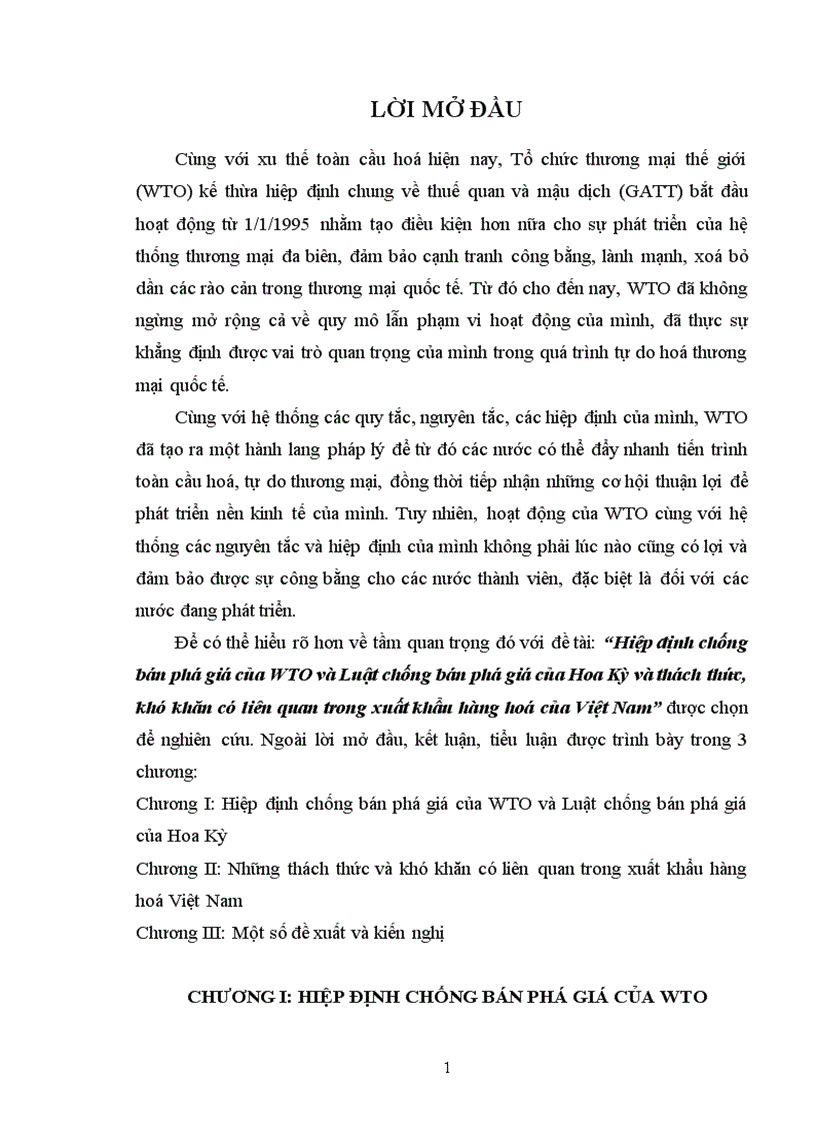 Hiệp định chống bán phá giá của WTO và Luật chống bán phá giá của Hoa Kỳ và thách thức khó khăn có liên quan trong xuất khẩu hàng hoá của Việt Nam