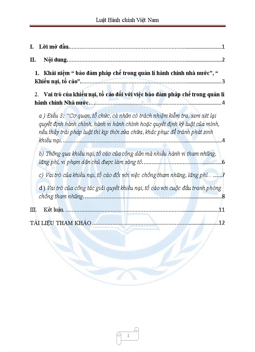 Vai trò của khiếu nại tố cái và giải quyết khiếu nại tố cáo đối với việc bảo đảm pháp chế trong quản lí hành chính nhà nước