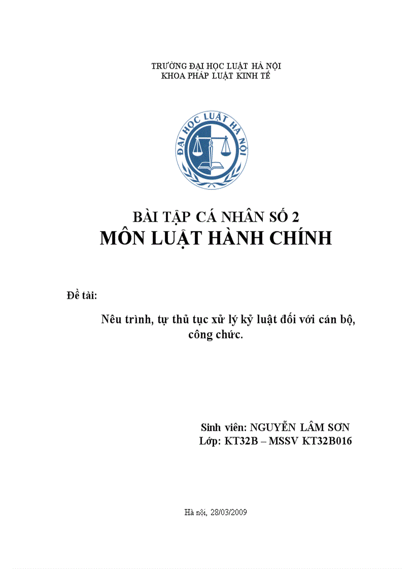 Nêu trình tự thủ tục xử lý kỷ luật đối với cán bộ công chức