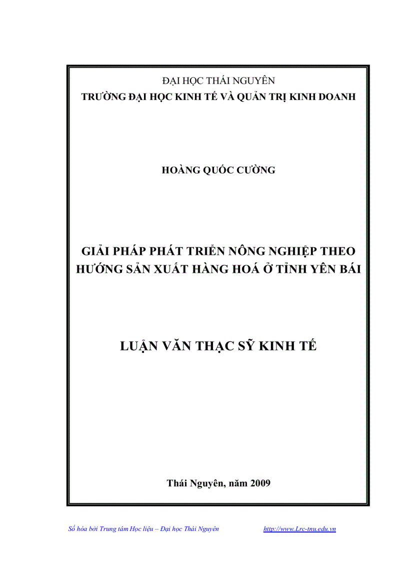 Giải pháp phát triển nông nghiệp theo hướng sản xuất hàng hoá ở tỉnh Yên Bái