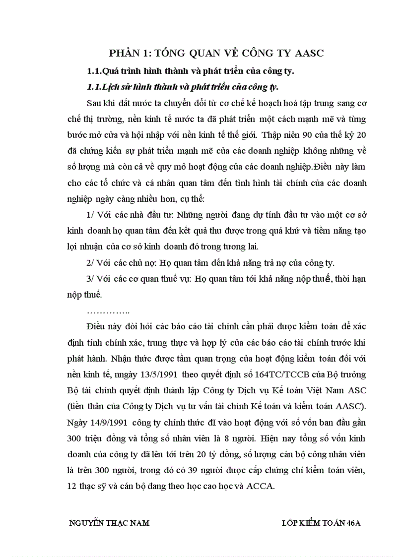 Báo cáo thực tập tại công ty AASC