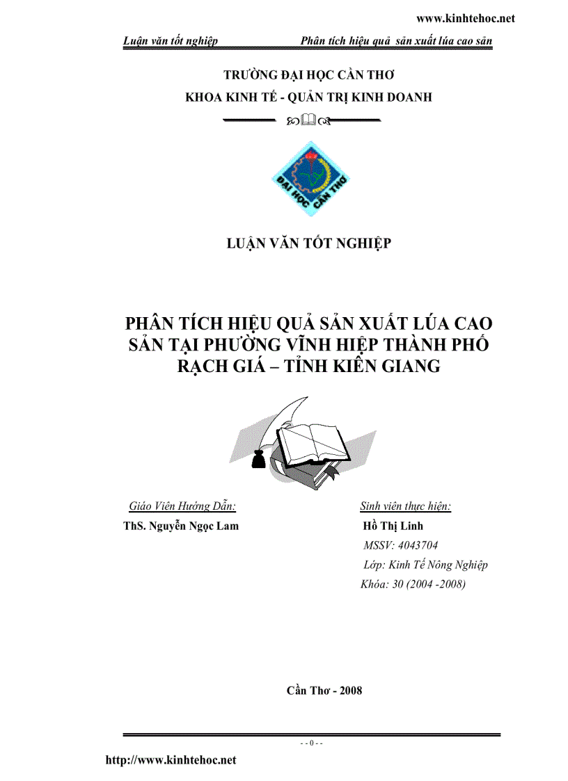 Phân tích hiệu quả sản xuất lúa cao sản của hộ nông dân tại phường Vĩnh Hiệp Thành Phố Rạch Giá Kiên Giang