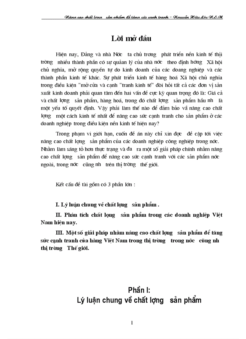 Một số giải pháp nhằm nâng cao chất lượng sản phẩm để tăng sức cạnh tranh của hàng Việt Nam trong thị trường trong nước cũng như thị trường Thế giới