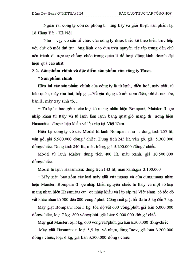 Báo cáo thực tập tại Công ty TNHH Hasa