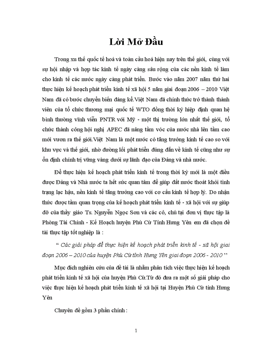 Các giải pháp để thực hiện kế hoạch phát triển kinh tế xã hội giai đoạn 2006 2010 của huyện Phù Cừ tỉnh Hưng Yên giai đoạn 2006 2010