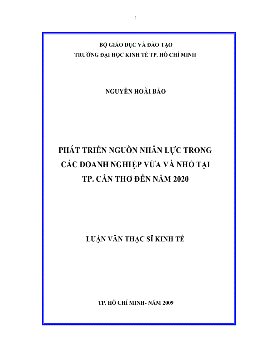 Phát triển nguồn nhân lực trong các doanh nghiệp vừa v à nhỏ tại TP Cần Thơ đến năm 2020