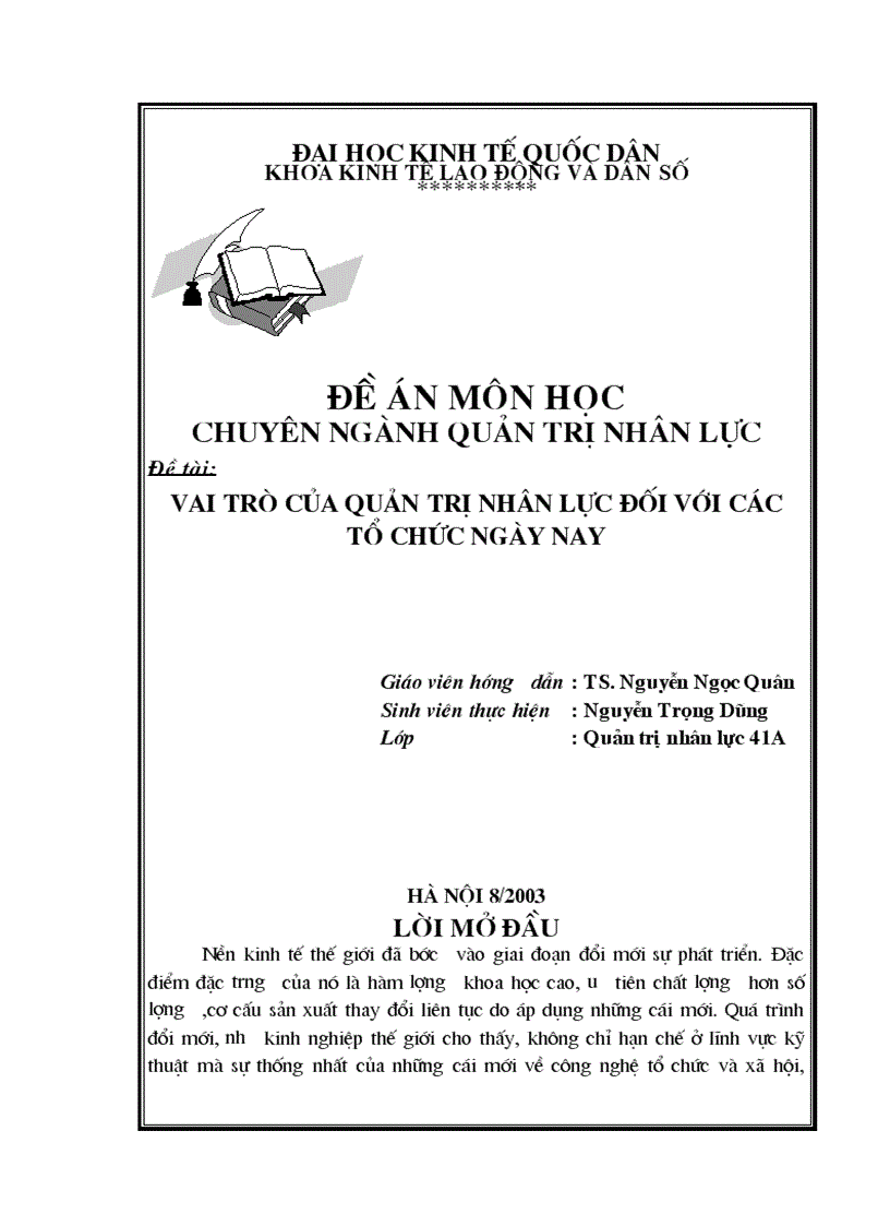 Vai trò của quản trị nhân lực đối với các tổ chức ngày nay