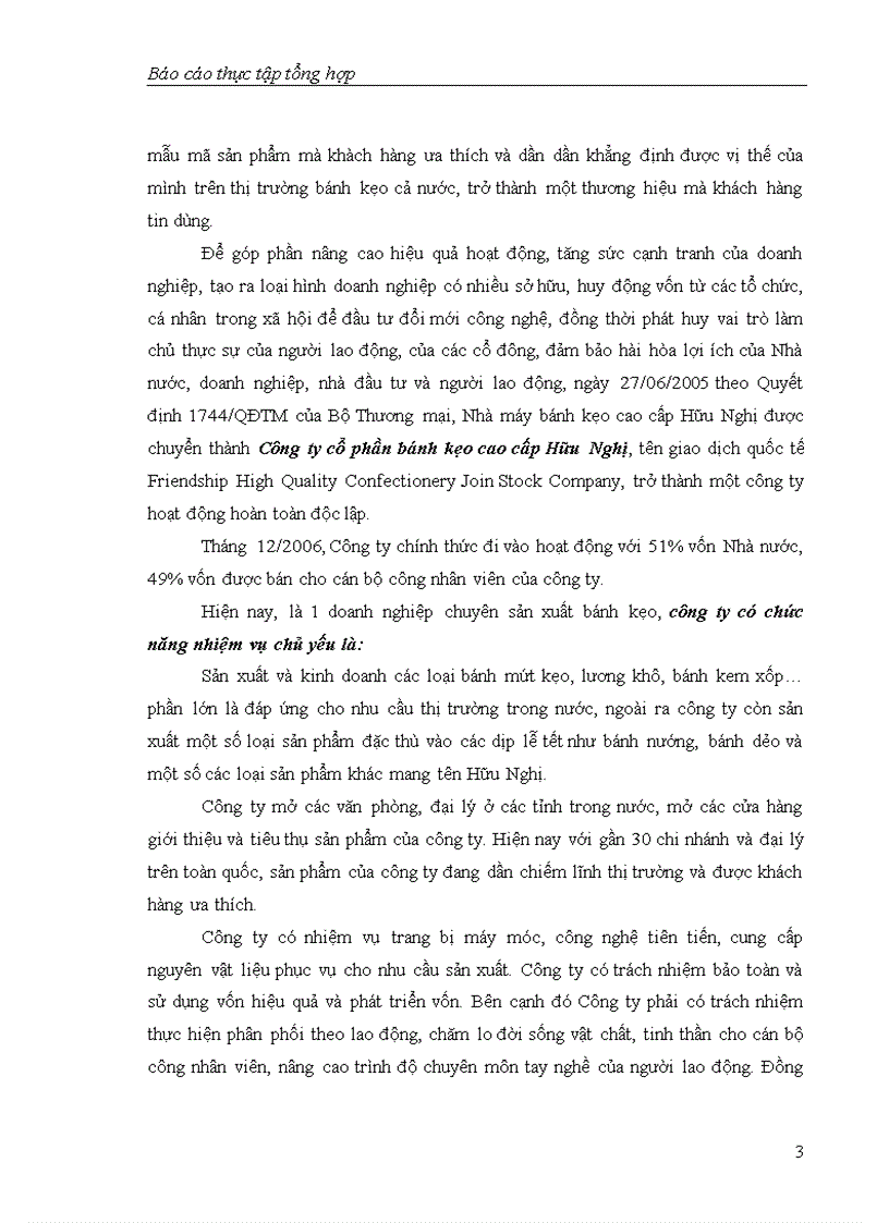 Báo cáo thực tập tại Công ty cổ phần bánh kẹo cao cấp Hữu Nghị