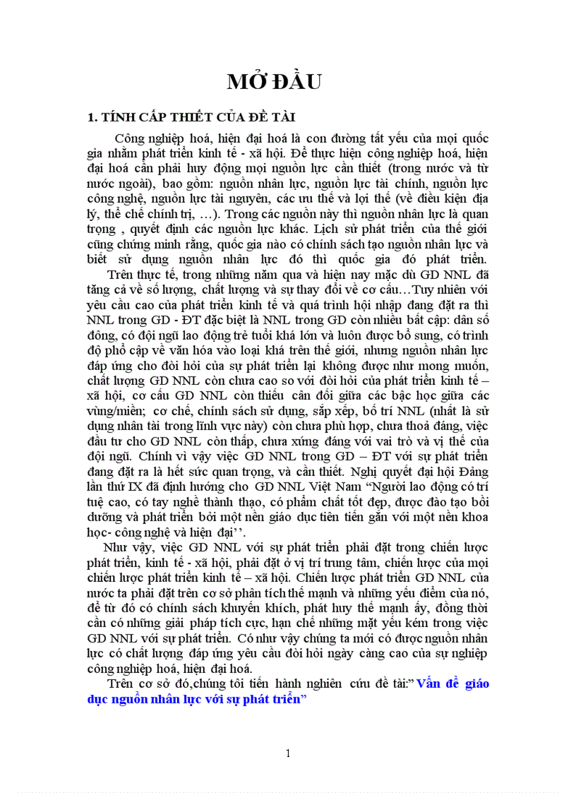 Vấn đề giáo dục nguồn nhân lực với sự phát triển