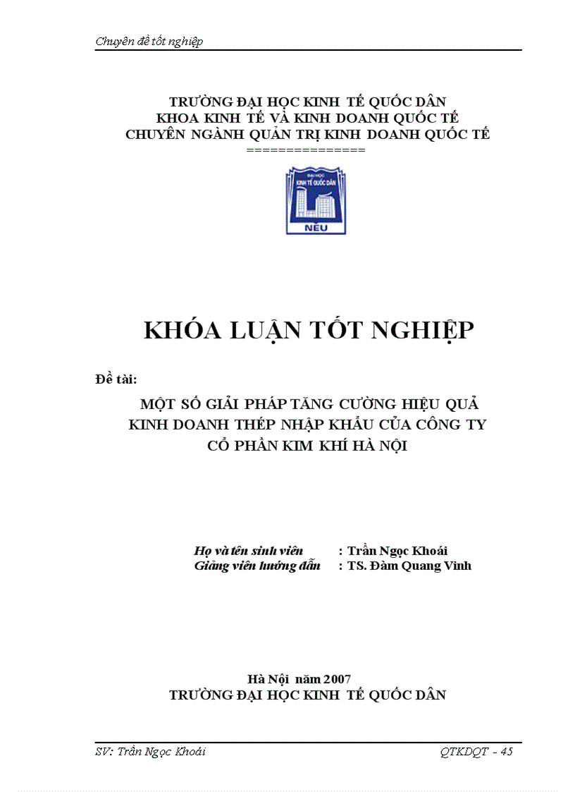 Một số giải pháp tăng cường hiệu quả kinh doanh thép nhập khẩu của Công ty cổ phần Kim Khí Hà Nội