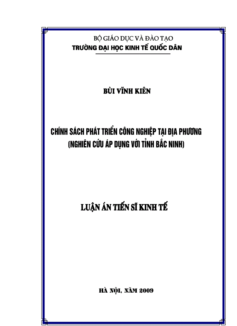 Chính sách phát triển công nghiệp tại địa phương nghiên cứu áp dụng với tỉnh Bắc Ninh