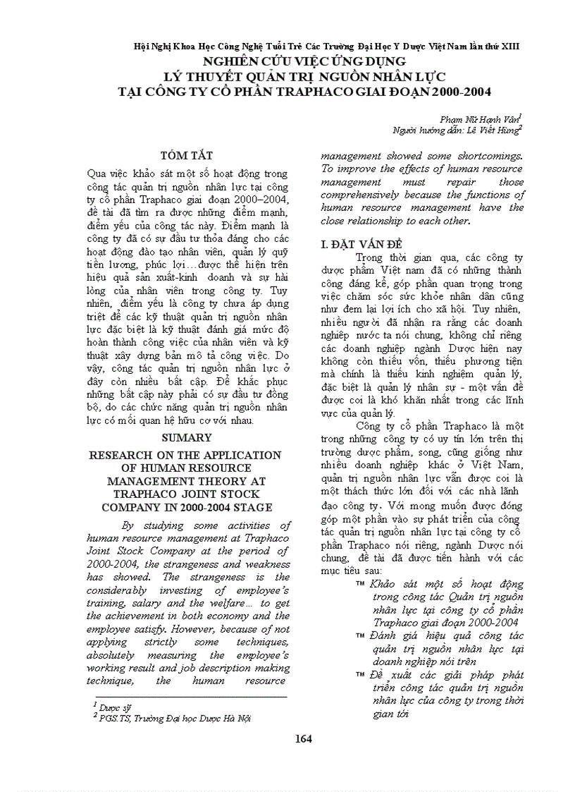 Nghiên cứu việc ứng dụng lý thuyết quản trị nguồn nhân lực tại công ty cổ phần traphaco giai đoạn 2000 2004