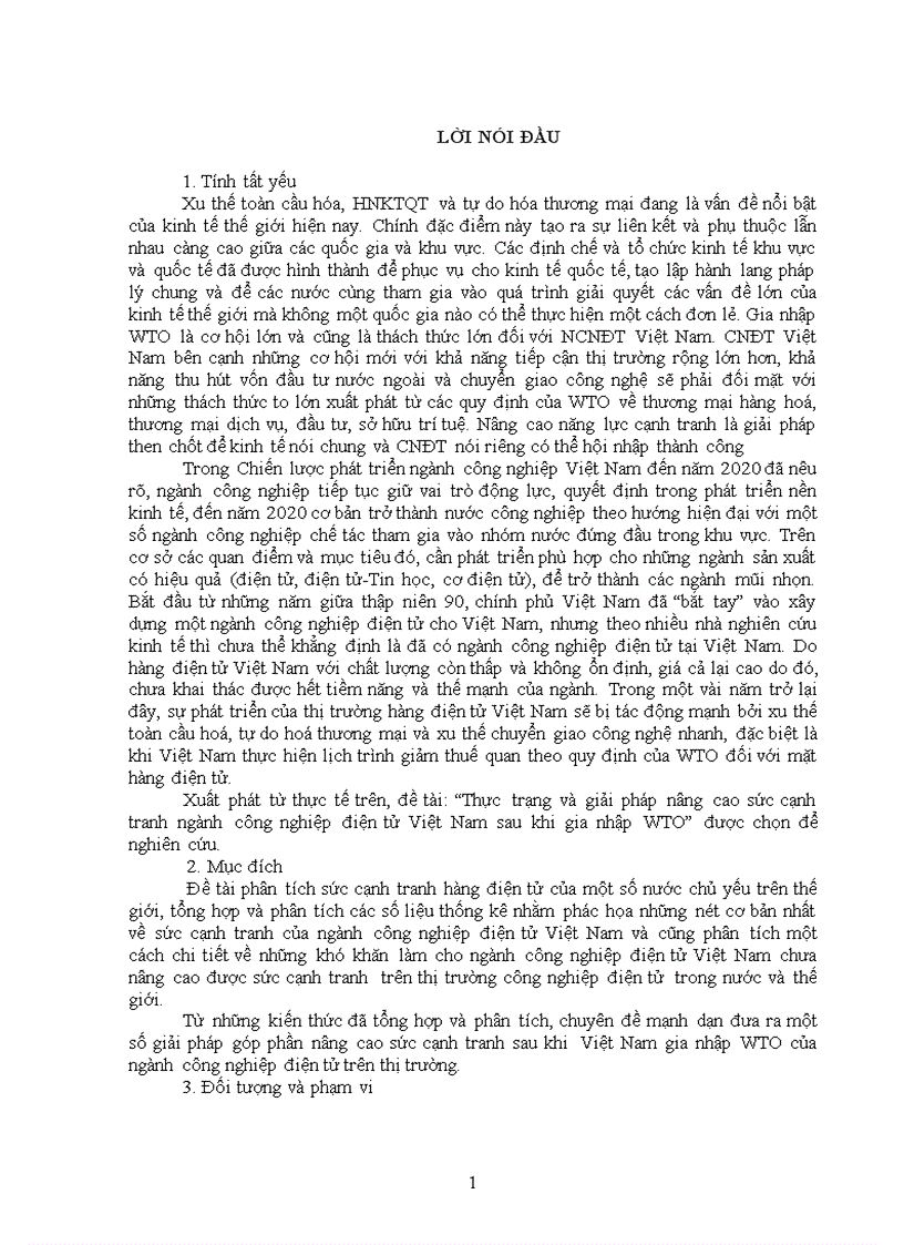 Thực trạng và giải pháp nâng cao sức cạnh tranh ngành công nghiệp điện tử Việt Nam sau khi gia nhập WTO