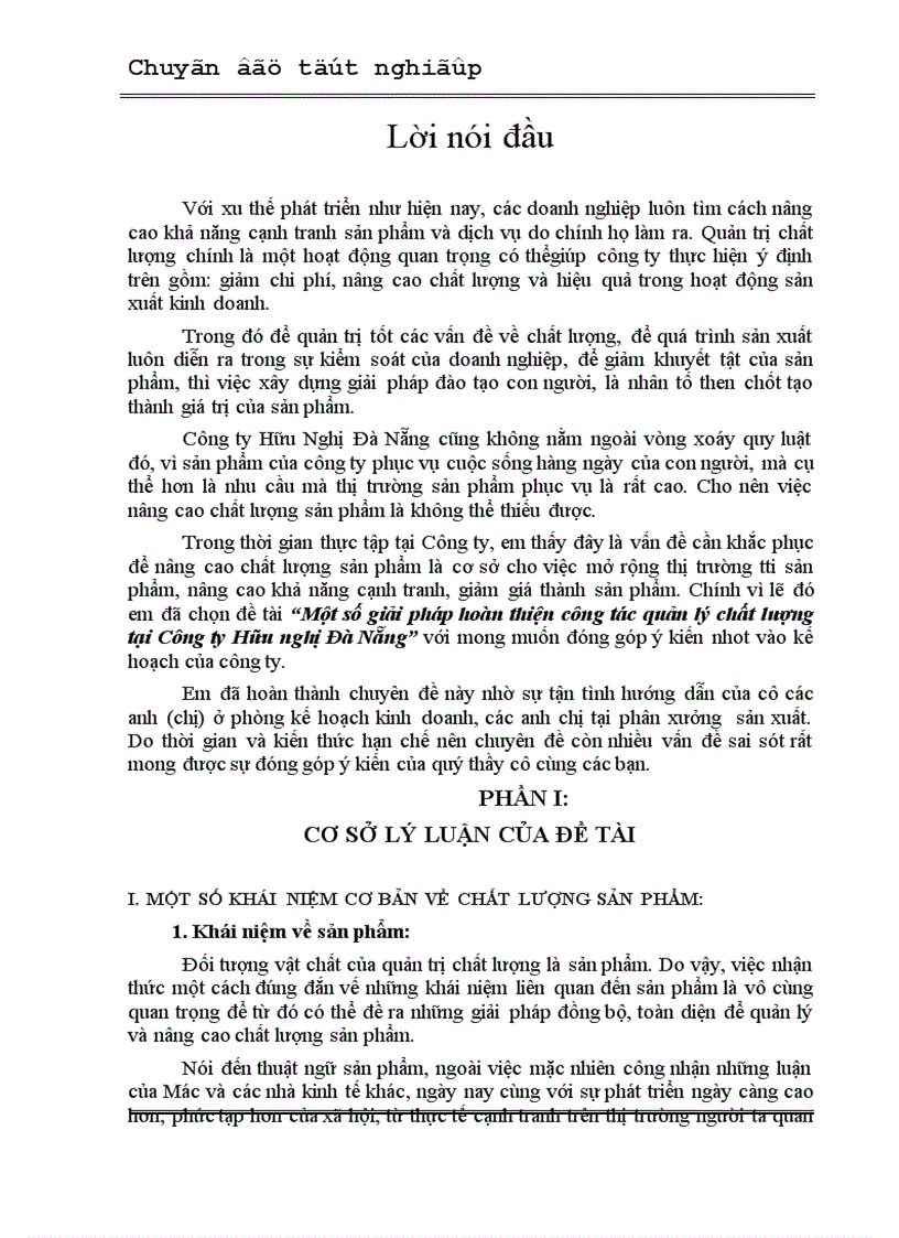 Một số giải pháp hoàn thiện công tác quản lý chất lượng tại Công ty Hữu nghị Đà Nẵng