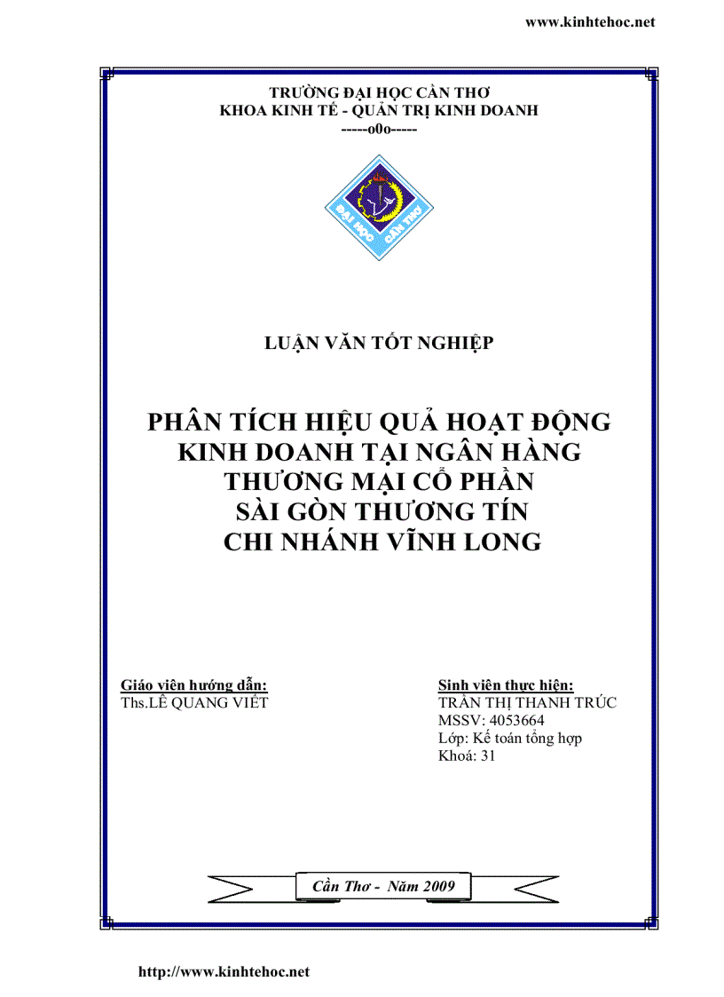 Phân tích hiệu quả hoạt động kinh doanh tại ngân hàng Thương Mại Cổ Phần Sài Gòn Thương Tín Chi nhánh Vĩnh Long