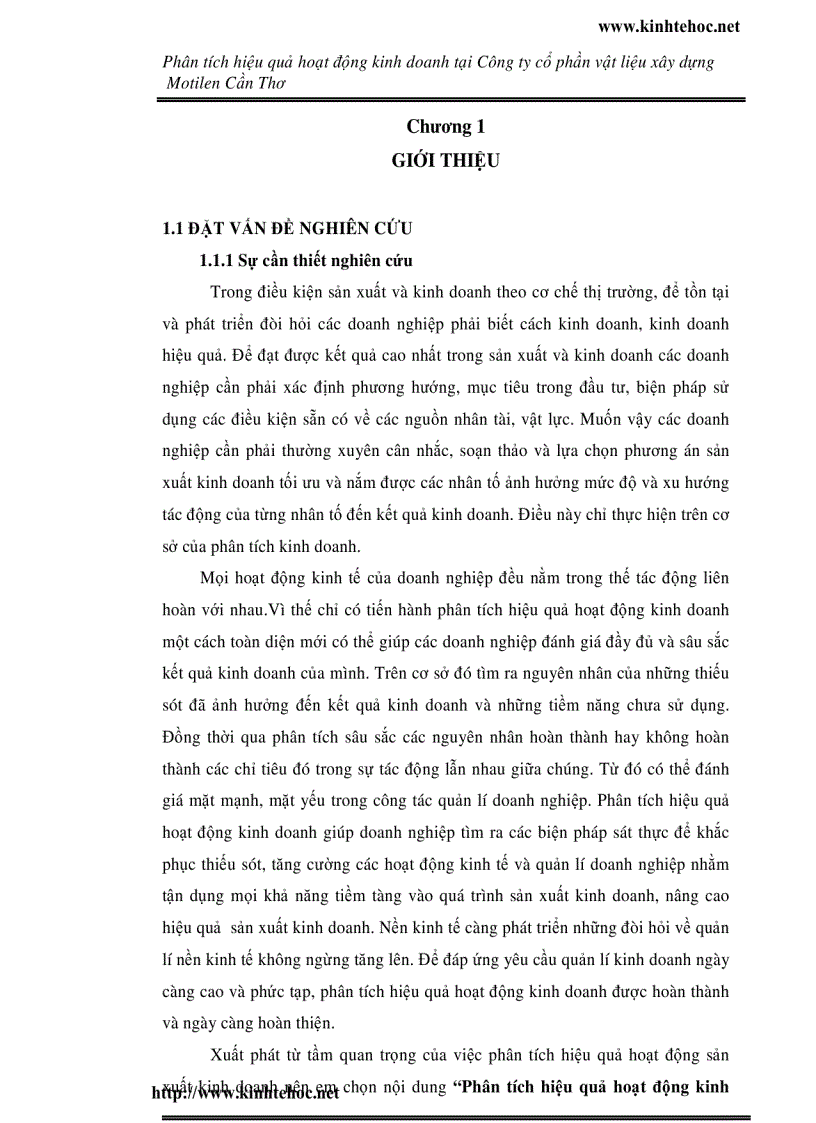 Phân tích hiệu quả hoạt động kinh doanh tại công ty cổ phầ n vật liệu xây dựng Motilen Cần Thơ