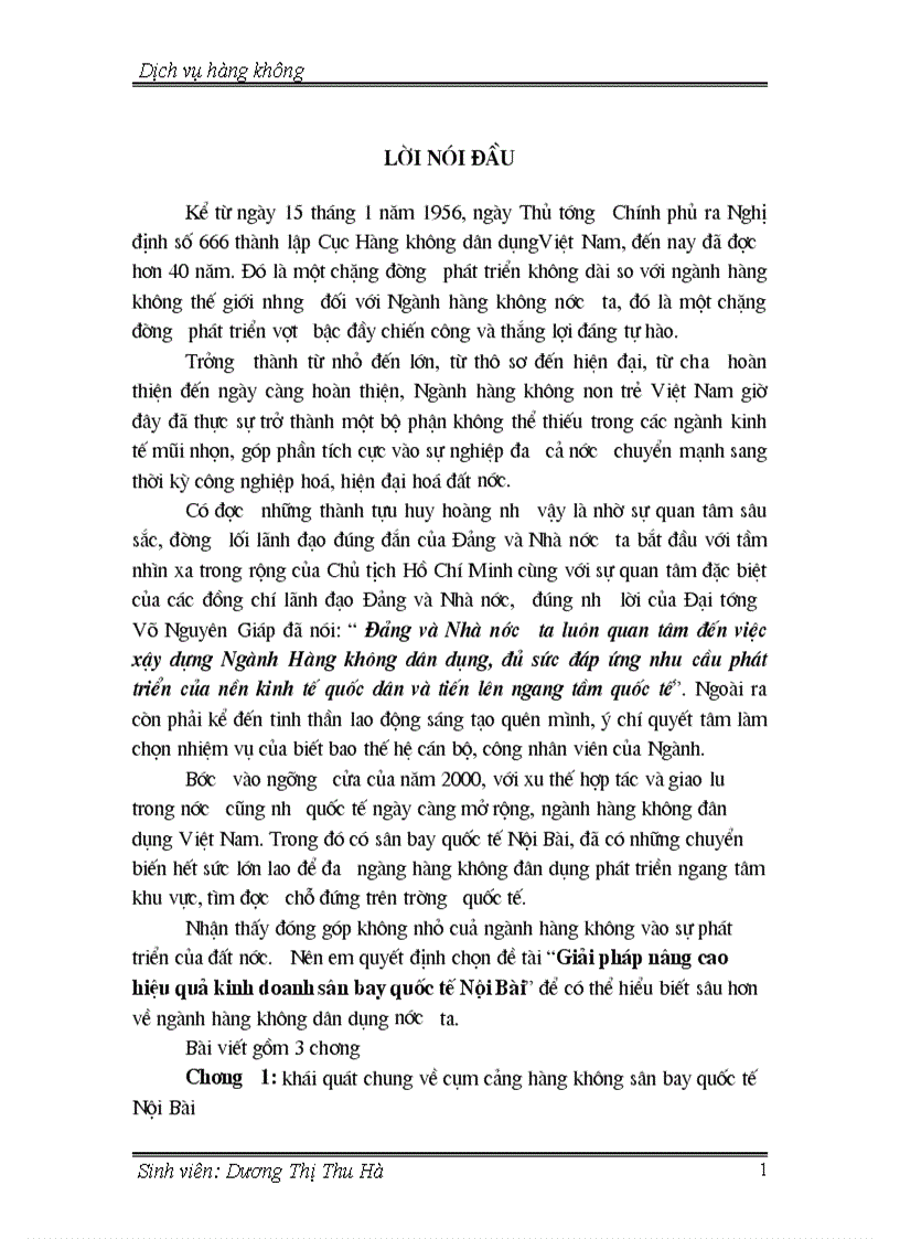 Giải pháp nâng cao hiệu quả kinh doanh sân bay quốc tế Nội Bài