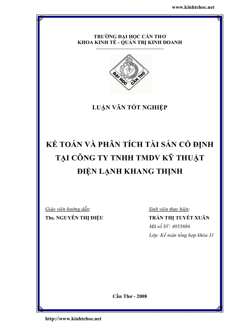 Kế toán và phân tích tài sản cố định tại Công Ty TNHH TMDV Kỹ Thuật Điện lạnh Khang Thịnh