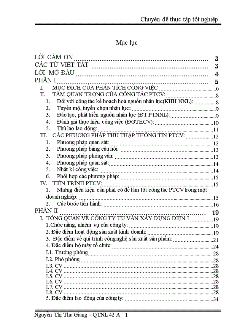 Góp ý công tác phân tích công việc tại công ty tư vấn xây dựng điện I