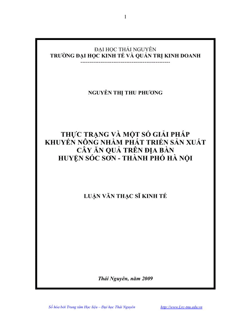 Thực trạng và một số giải pháp khuyến nông nhằm phát triển sản xuất cây ăn quả trên địa bàn huyện Sóc Sơn Thành phố Hà Nội