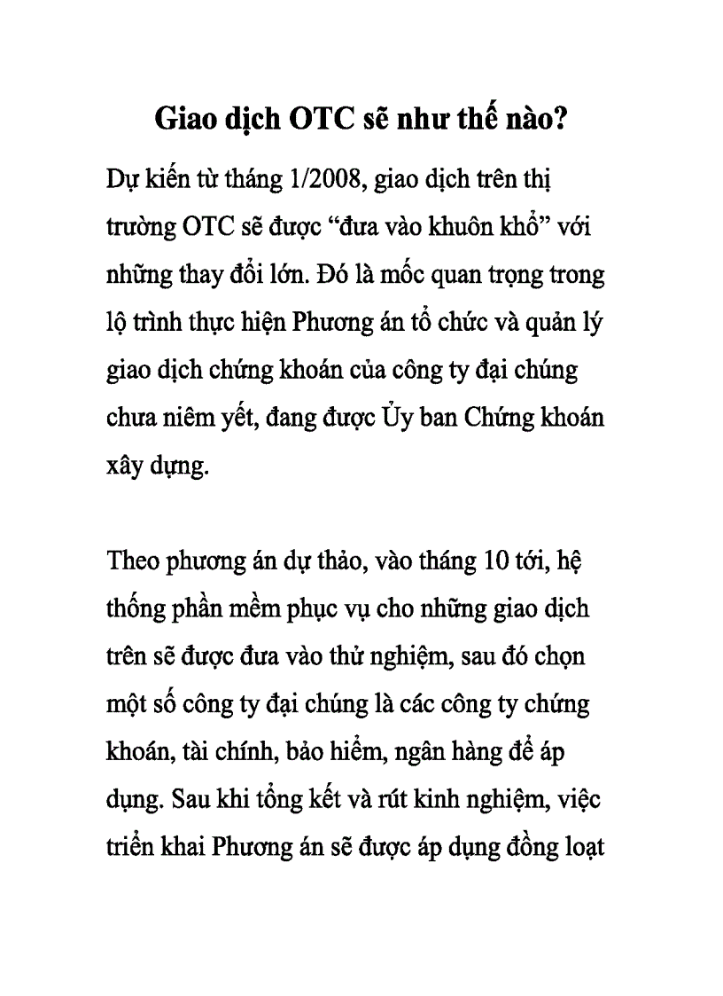 Giao dịch OTC sẽ như thế nào