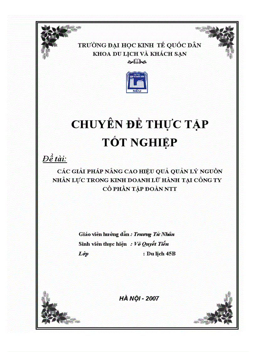 Các giải pháp nâng cao hiệu quả quản lý nguồn nhân lực trong kinh doanh lữ hành tại Công ty Cổ phần tập đoàn NTT