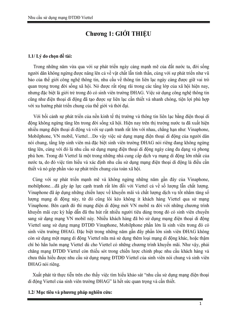 Nhu cầu sử dụng mạng điện thoại di động mạng viettel của sinh viên trường đại học an giang