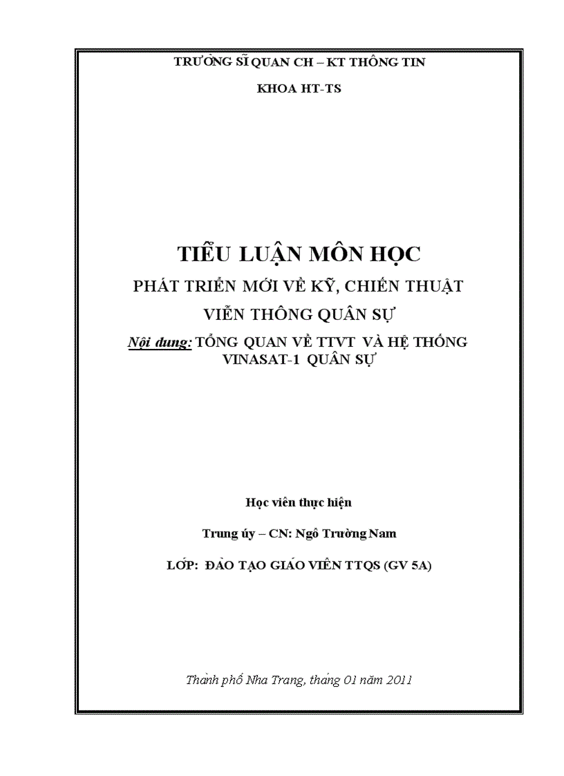 Khái quát chung về thông tin vệ tinh và chỉ tiêu kỹ thuật vệ tinh VINASAT