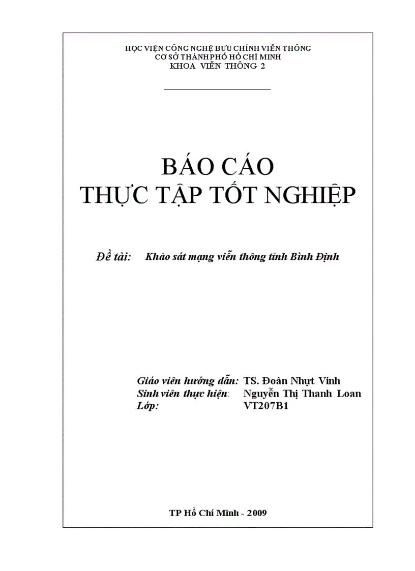 Báo cáo thực tập Khảo sát mạng viễn thông tỉnh Bình Định