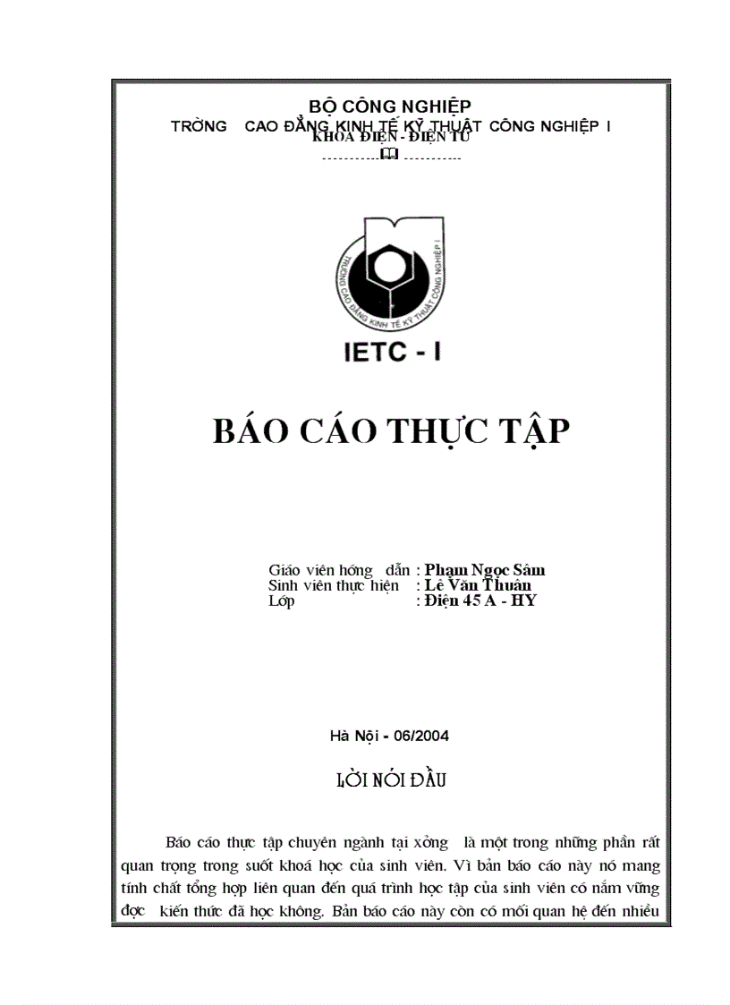 Báo cáo thực tập tại xưởng điện