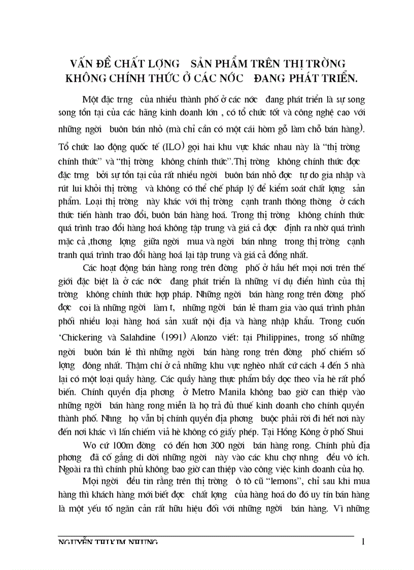 Vấn đề chất lượng sản phẩm trên thị trường không chính thức ở các nước đang phát triển