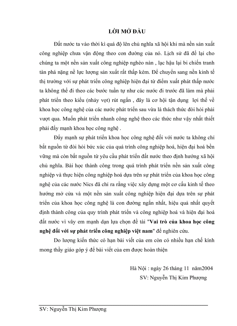 Tác động của khoa học công nghệ đối với phát triển ngành công nghiệp ở việt nam