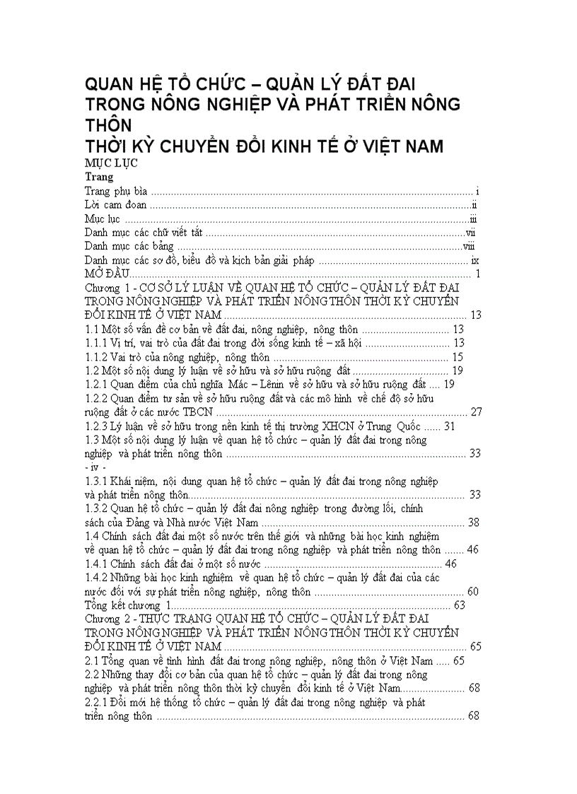 Quan hệ tổ chức quản lý đất đai trong nông nghiệp và phát triển nông thôn thời kỳ chuyển đổi kinh tế ở Việt Nam