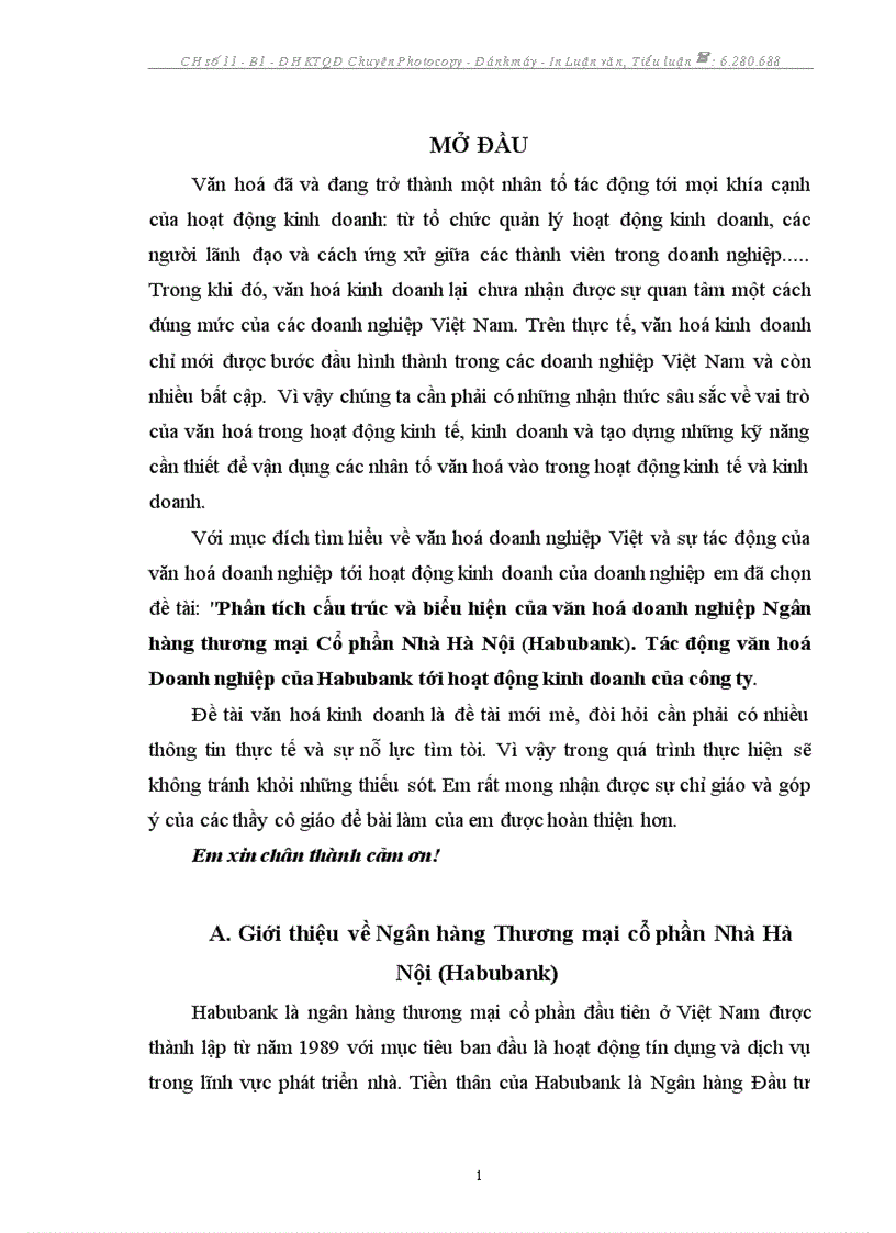 Phân tích cấu trúc và biểu hiện của văn hoá doanh nghiệp Ngân hàng thương mại Cổ phần Nhà Hà Nội Habubank