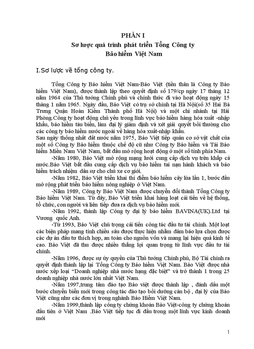 Báo cáo thực tập tại Tổng Công ty Bảo hiểm Việt Nam Bảo Việt