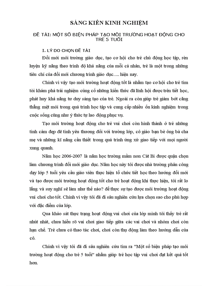 Một số biện pháp tạo môi trường hoạt động cho trẻ 5 tuổi