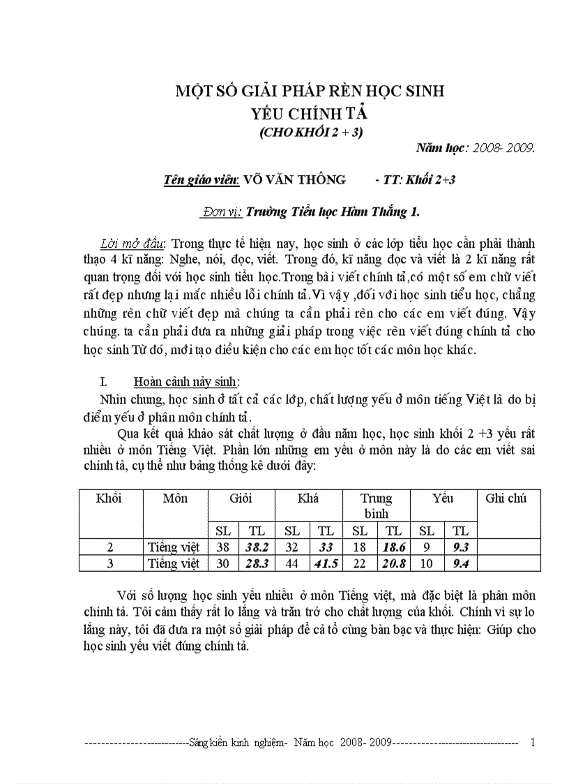 Một số giải pháp rèn học sinh yếu chính tả cho khối 2 3