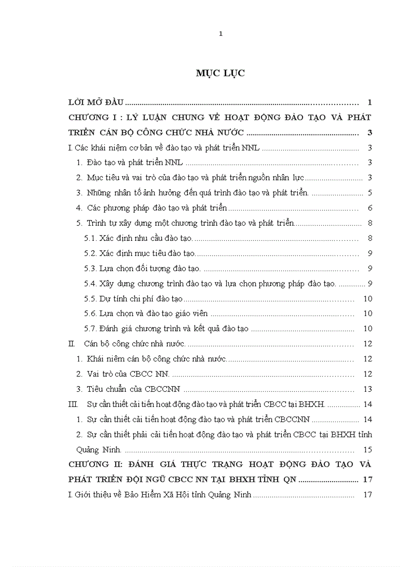 Một số giải pháp cải tiến hoạt động đào tạo và phát triển cán bộ công chức nhà nước tại Ba o hiê m xa hô i tỉnh Quảng Ninh