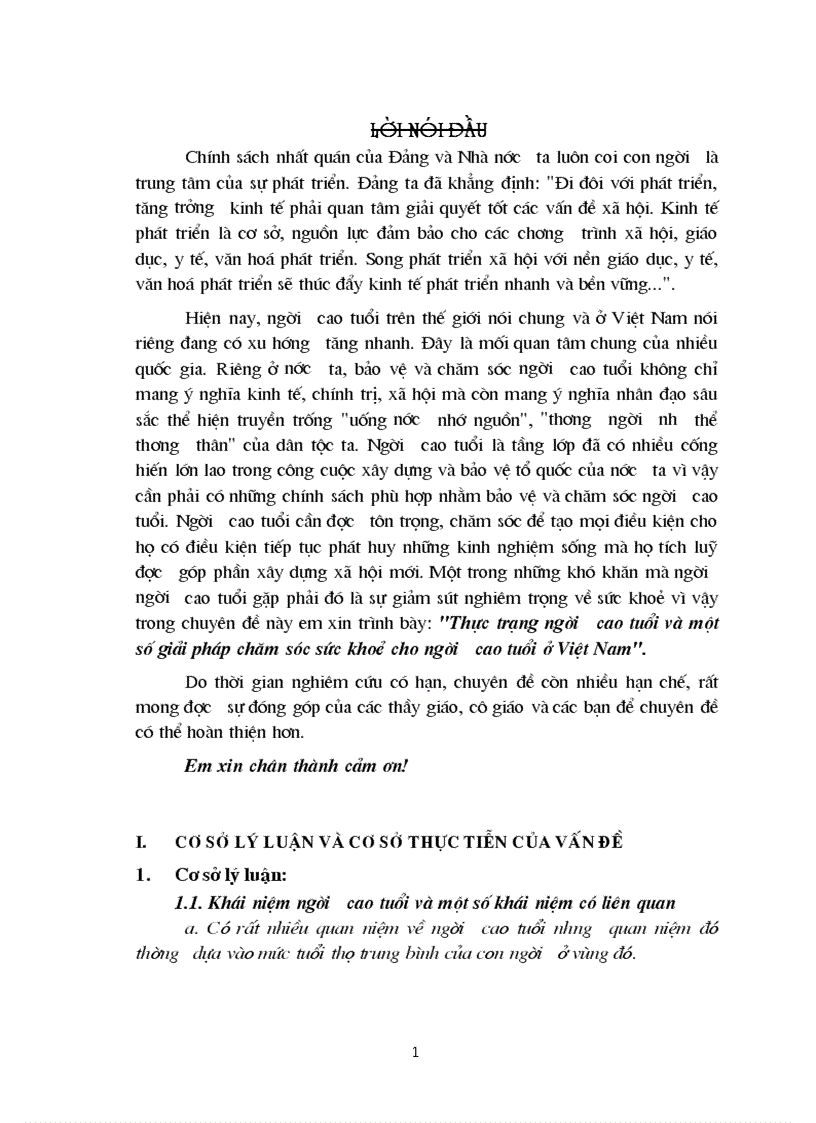 Thực trạng người cao tuổi và một số giải pháp chăm sóc sức khoẻ cho người cao tuổi ở Việt Nam