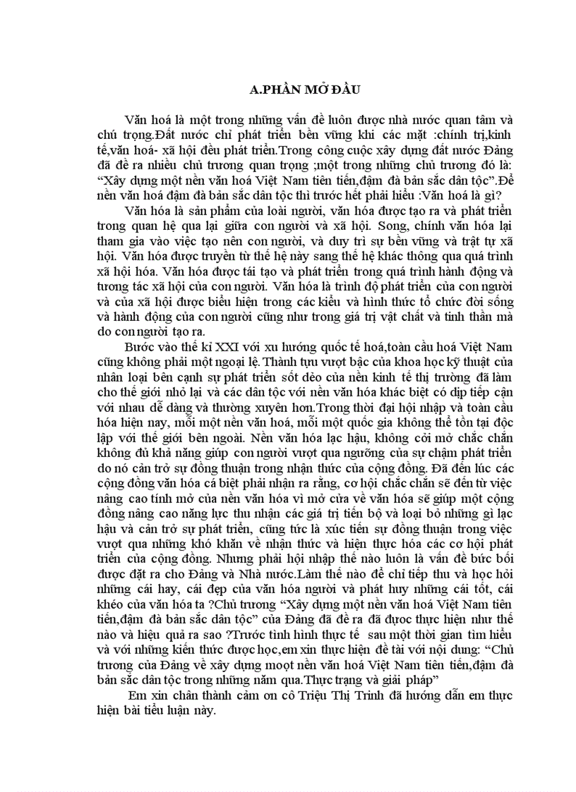 Chủ trương xây dựng một nền văn hóa việt nam tiên tiến đậm đà bản sắc dân tộc
