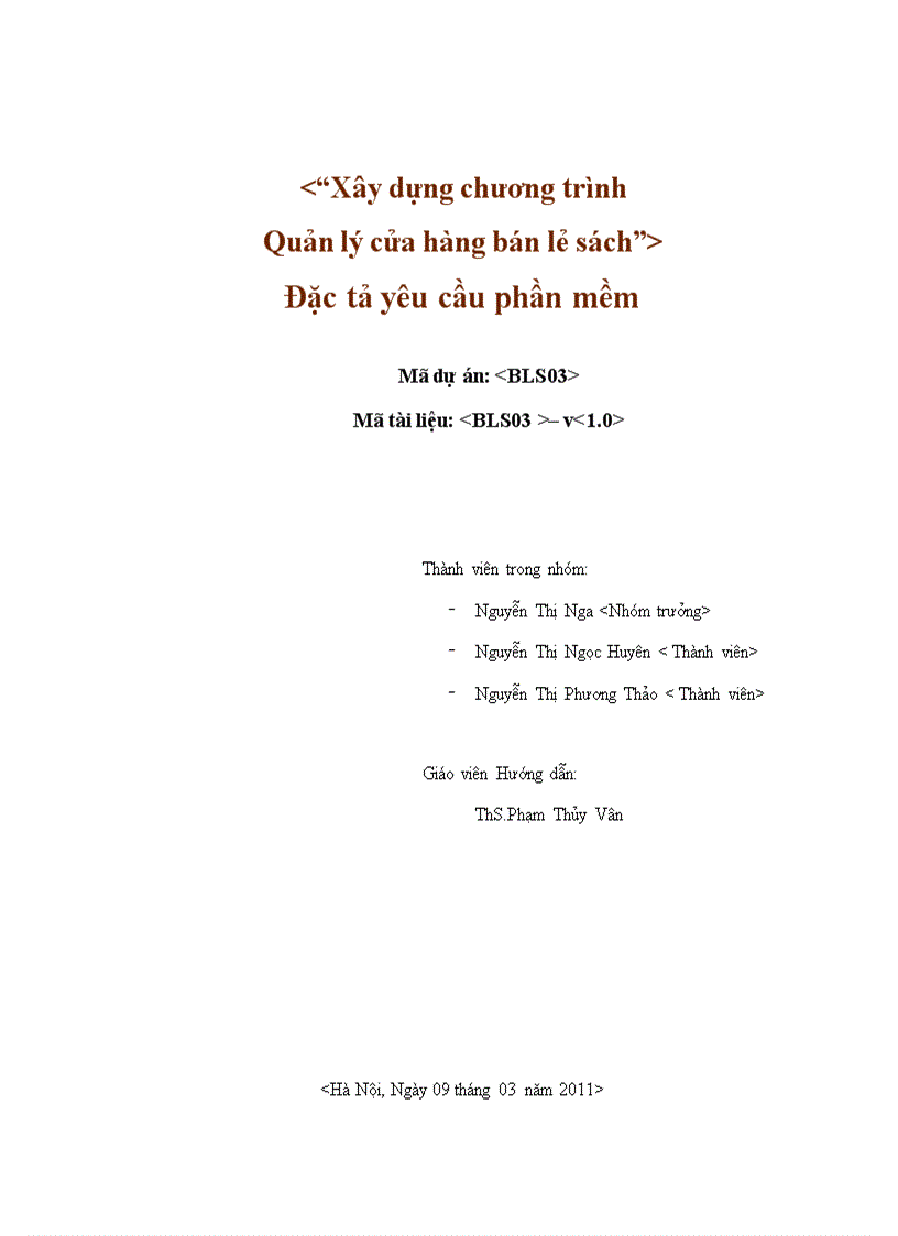 Báo cáo Đặc tả yêu cầu phần mềm