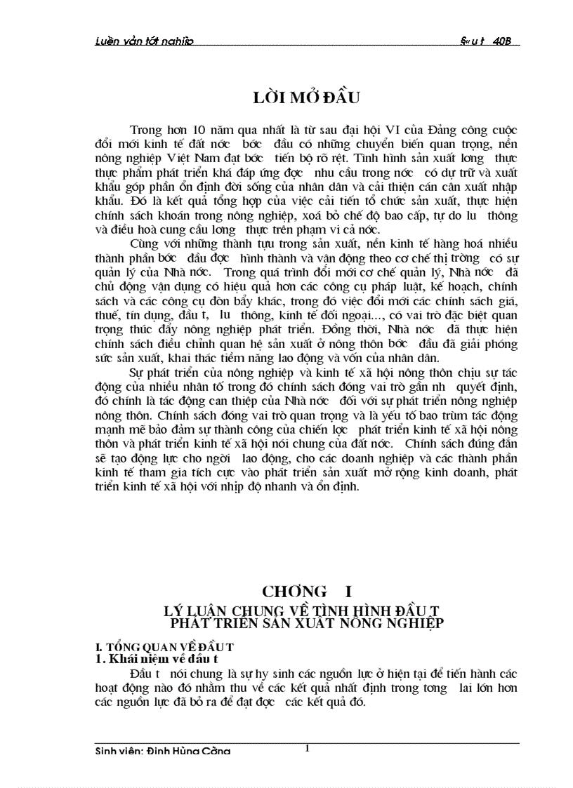 Thực trạng về chính sách đầu tư với việc phát triển sản xuất nông nghiệp của việt nam 101 trang