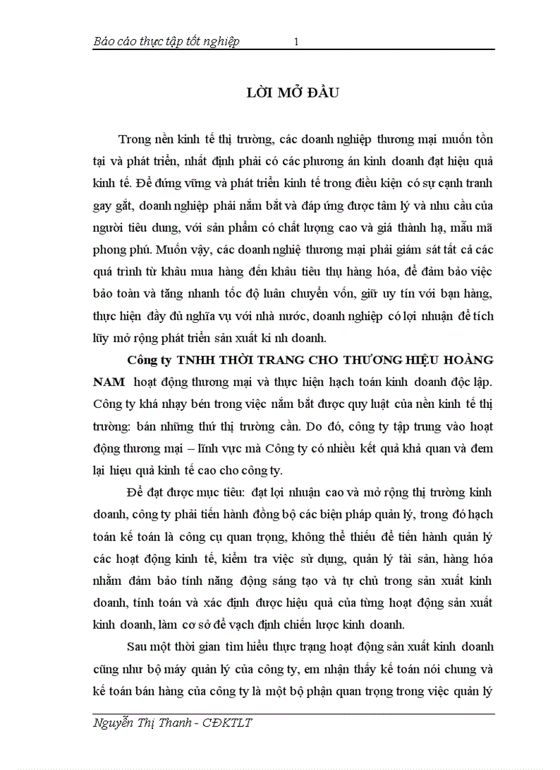 Kế toán bán hàng và xác định kết quả bán hàng tại Công ty TNHH thơ i trang cho thương hiê u Hoa ng Nam