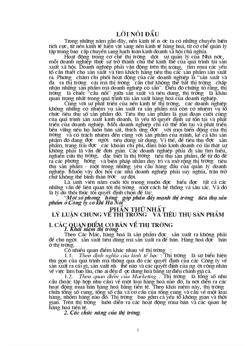 Một số phương hướng góp phần đẩy mạnh thị trường tiêu thụ sản phẩm ở Công ty cơ khí Hà Nội