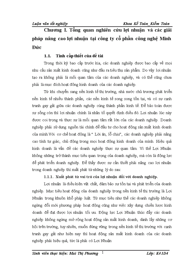 Thực trạng về vấn đề lợi nhuận và các giải pháp nhằm nâng cao lợi nhuận tại công ty cổ phần công nghệ Minh Đức