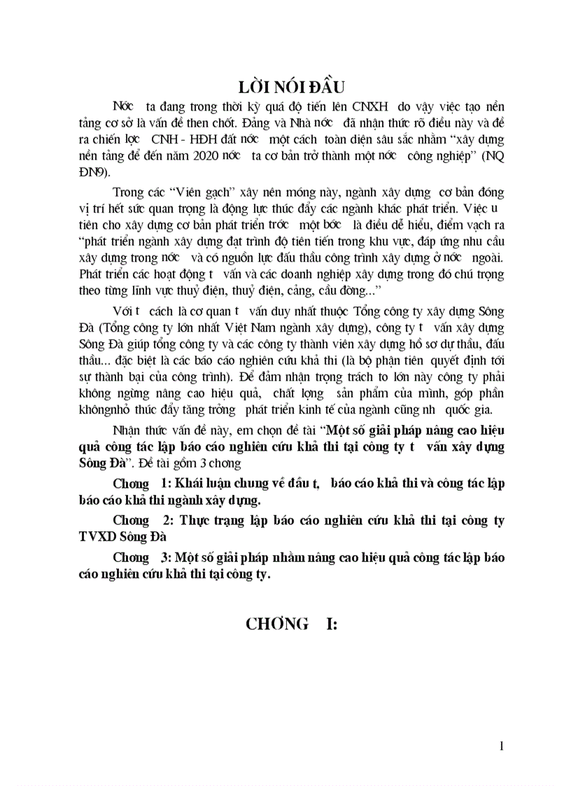 1số giải pháp nâng cao hiệu quả công tác lập báo cáo nghiên cứu khả thi tại Công ty tư vấn xây dựng Sông Đà