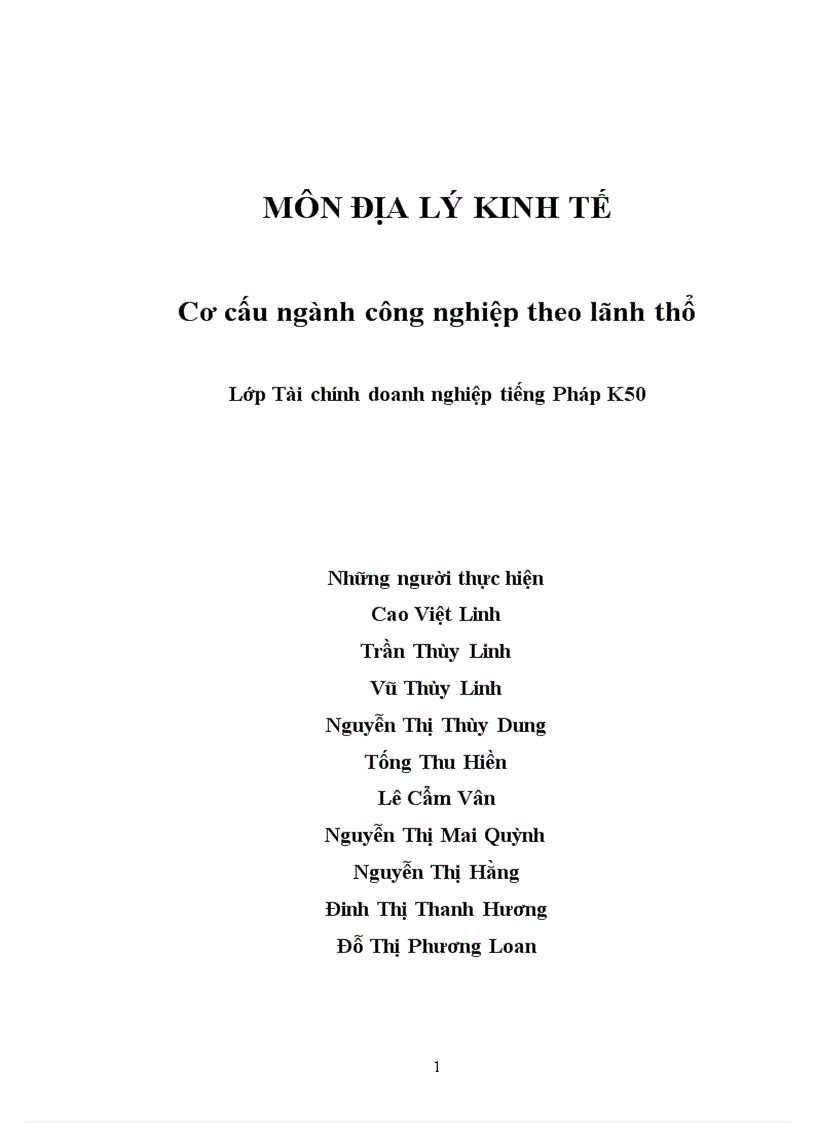 Cơ cấu ngành công nghiệp theo lãnh thổ