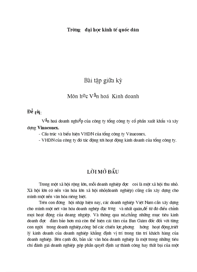Văn hoá doanh nghiệp của công ty tổng công ty cổ phần xuất khẩu và xây dựng Vinaconex
