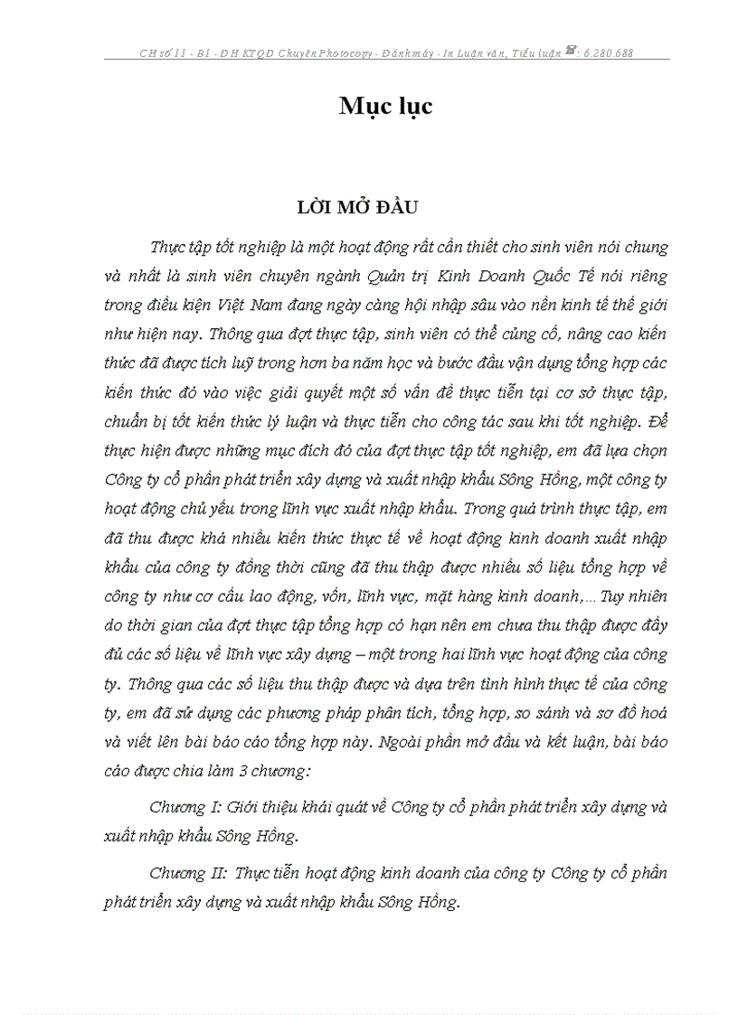Báo cáo thực tập tại Công ty cổ phần phát triển xây dựng và xuất nhập khẩu Sông Hồng